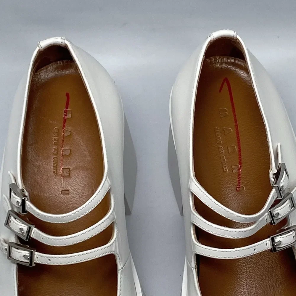 Marni White Pablo Triple-Buckle Mary Jane Heels size 36